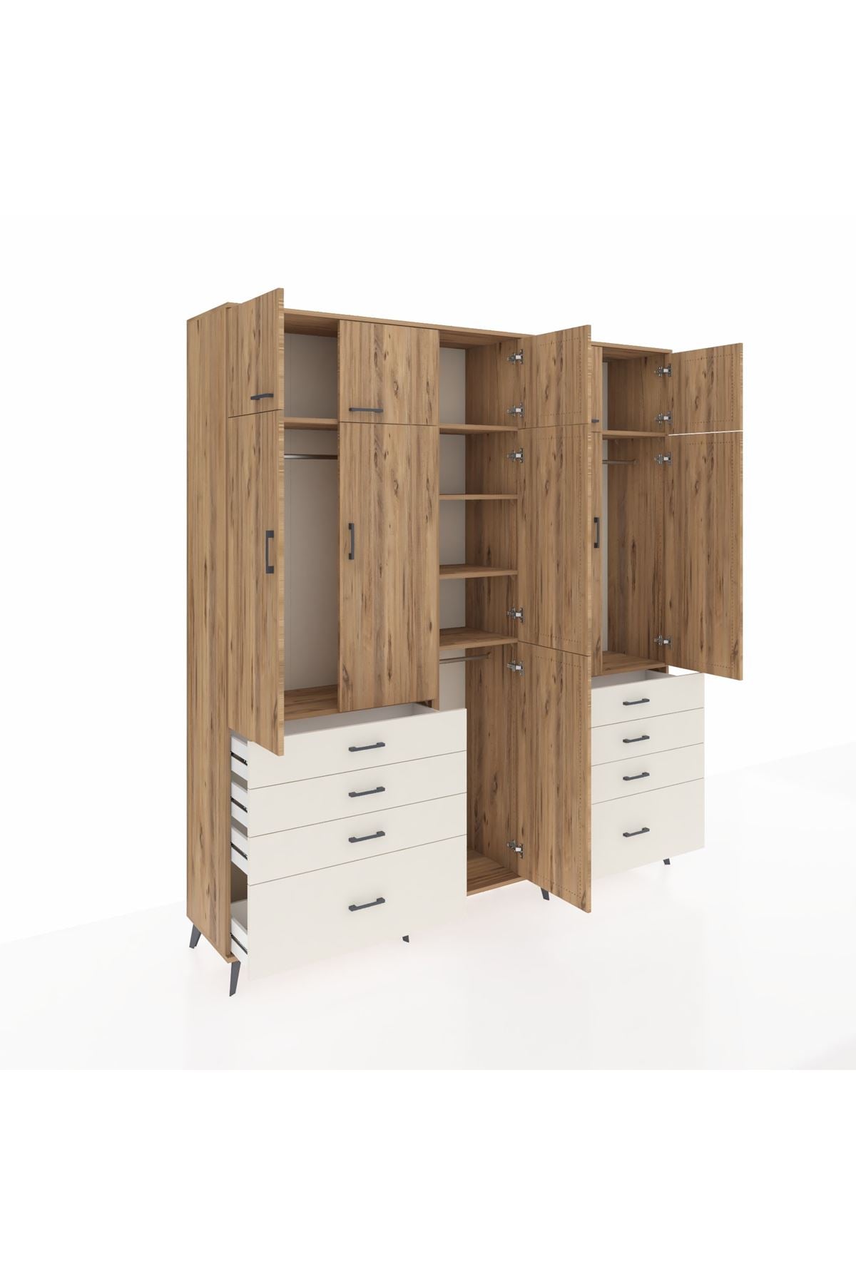 Hyperion Dolap 8 Raflı 8 Çekmeceli 3 Askılı 220x44x243 Çam-Çam/Aytaşı