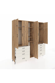 Hyperion Dolap 8 Raflı 8 Çekmeceli 3 Askılı 220x44x243 Çam-Çam/Aytaşı