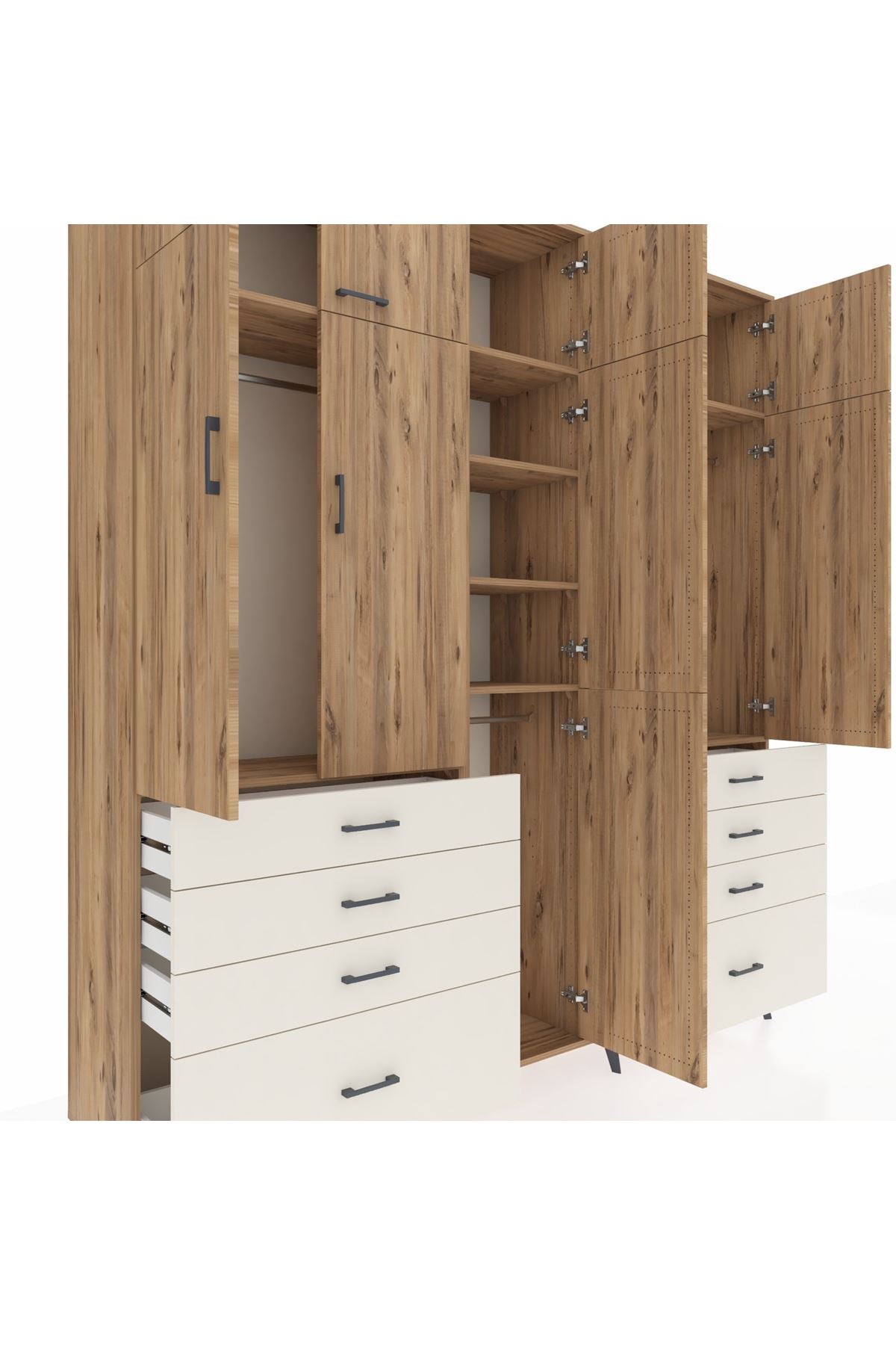 Hyperion Dolap 8 Raflı 8 Çekmeceli 3 Askılı 220x44x243 Çam-Çam/Aytaşı