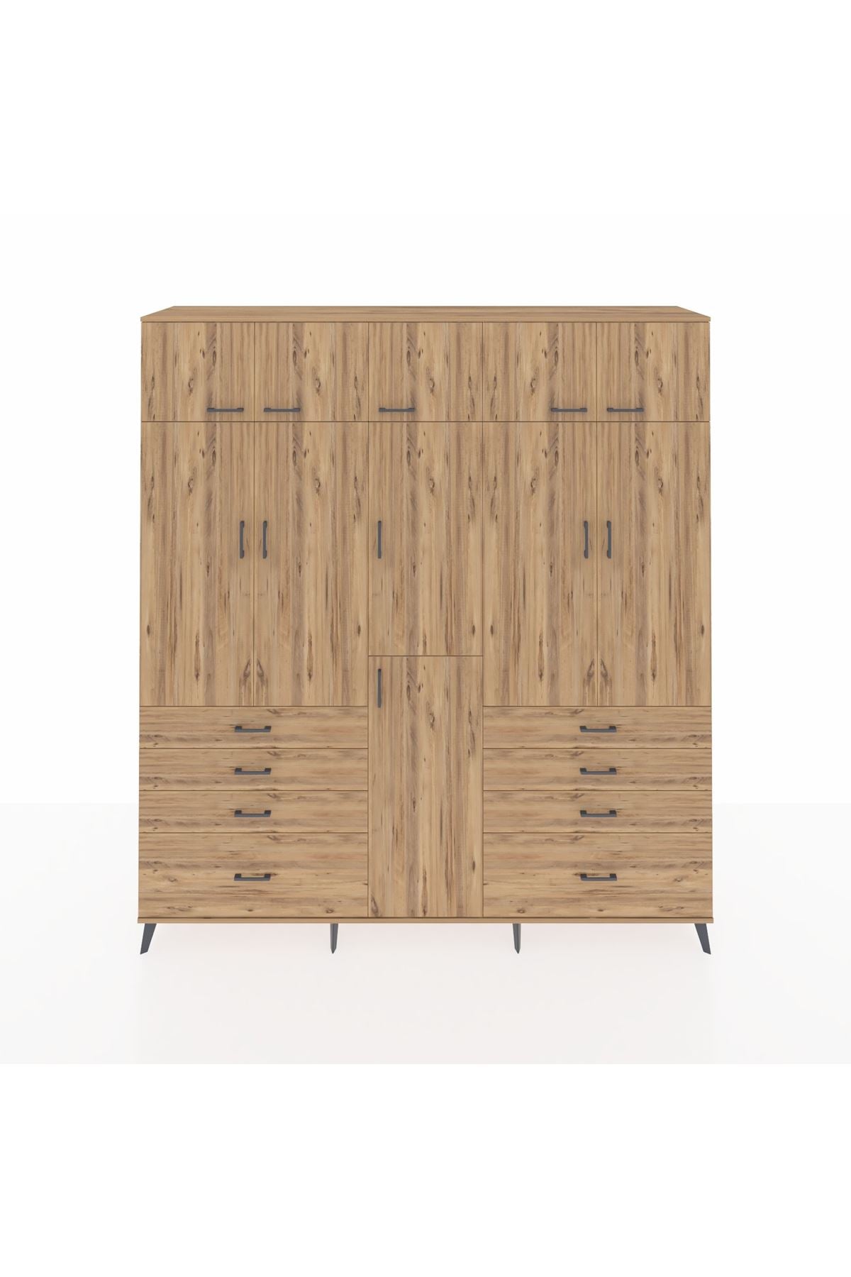 Hyperion Dolap 8 Raflı 8 Çekmeceli 3 Askılı 220x44x243 Çam-Çam/Çam