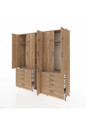 Hyperion Dolap 8 Raflı 8 Çekmeceli 3 Askılı 220x44x243 Çam-Çam/Çam