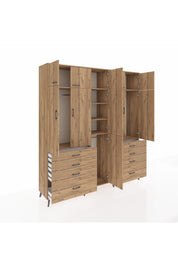 Hyperion Dolap 8 Raflı 8 Çekmeceli 3 Askılı 220x44x243 Çam-Çam/Çam