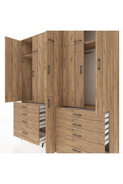 Hyperion Dolap 8 Raflı 8 Çekmeceli 3 Askılı 220x44x243 Çam-Çam/Çam