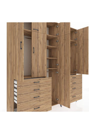 Hyperion Dolap 8 Raflı 8 Çekmeceli 3 Askılı 220x44x243 Çam-Çam/Çam