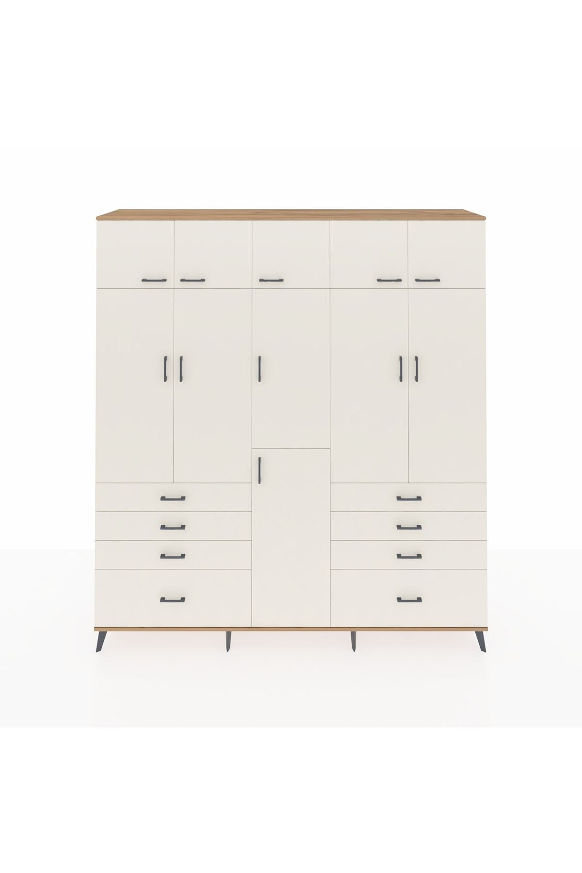 Hyperion Dolap 8 Raflı 8 Çekmeceli 3 Askılı 220x44x243 Çam-Aytaşı/Aytaşı