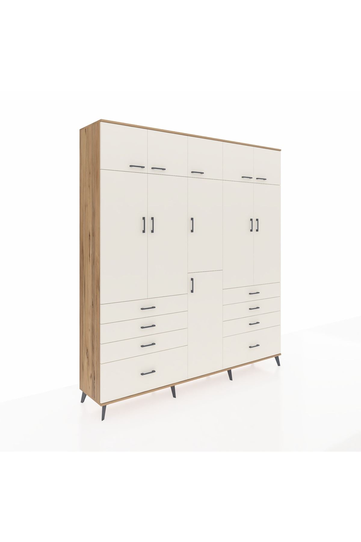 Hyperion Dolap 8 Raflı 8 Çekmeceli 3 Askılı 220x44x243 Çam-Aytaşı/Aytaşı