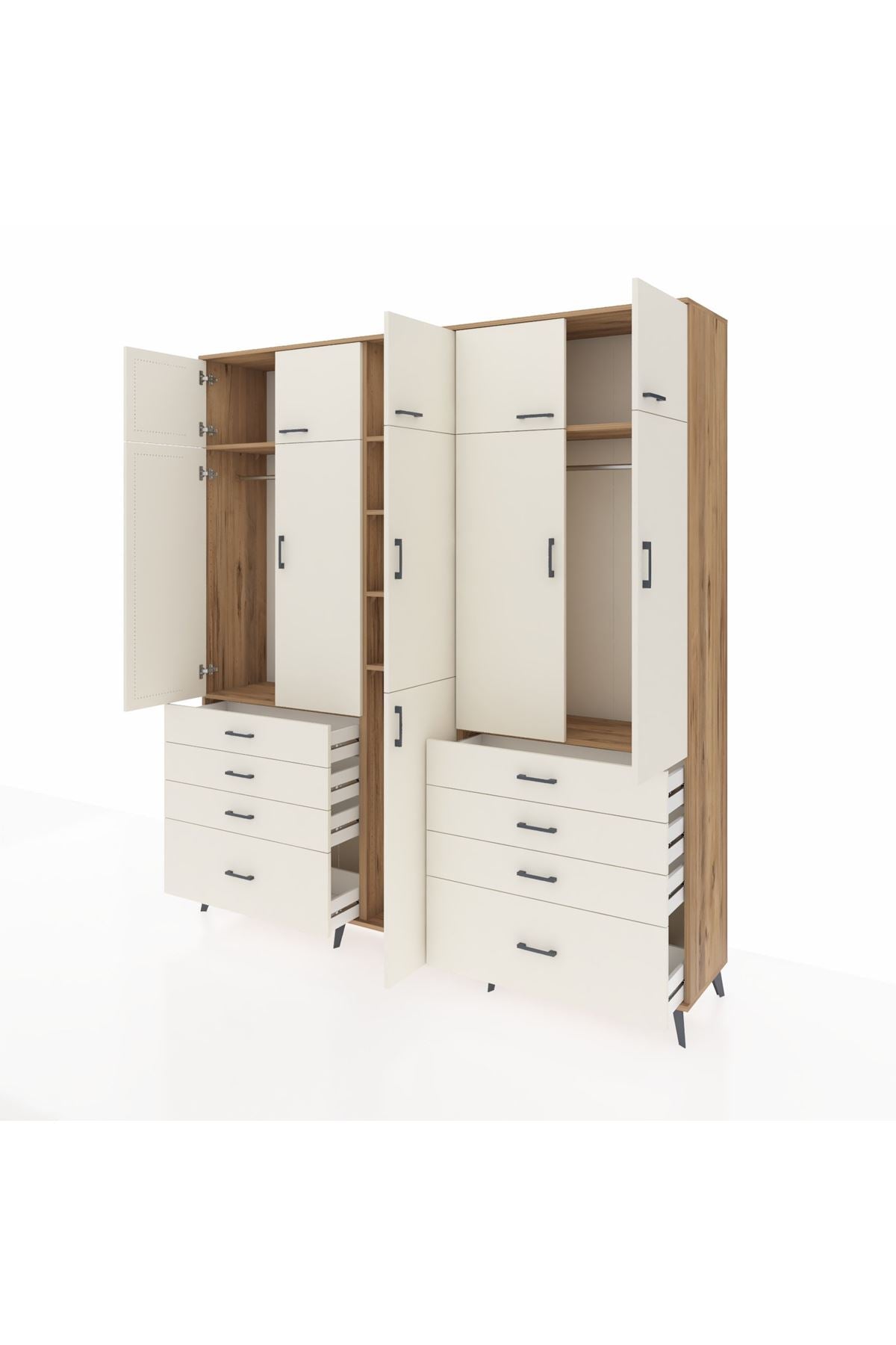 Hyperion Dolap 8 Raflı 8 Çekmeceli 3 Askılı 220x44x243 Çam-Aytaşı/Aytaşı