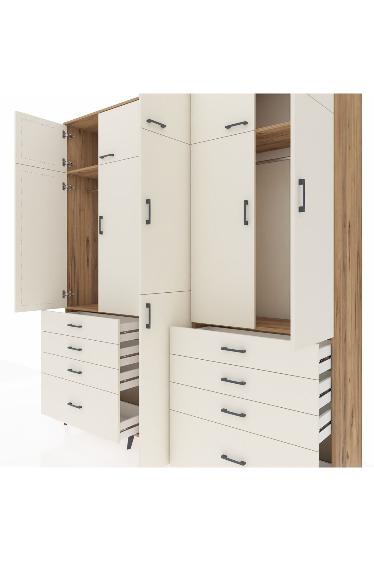 Hyperion Dolap 8 Raflı 8 Çekmeceli 3 Askılı 220x44x243 Çam-Aytaşı/Aytaşı