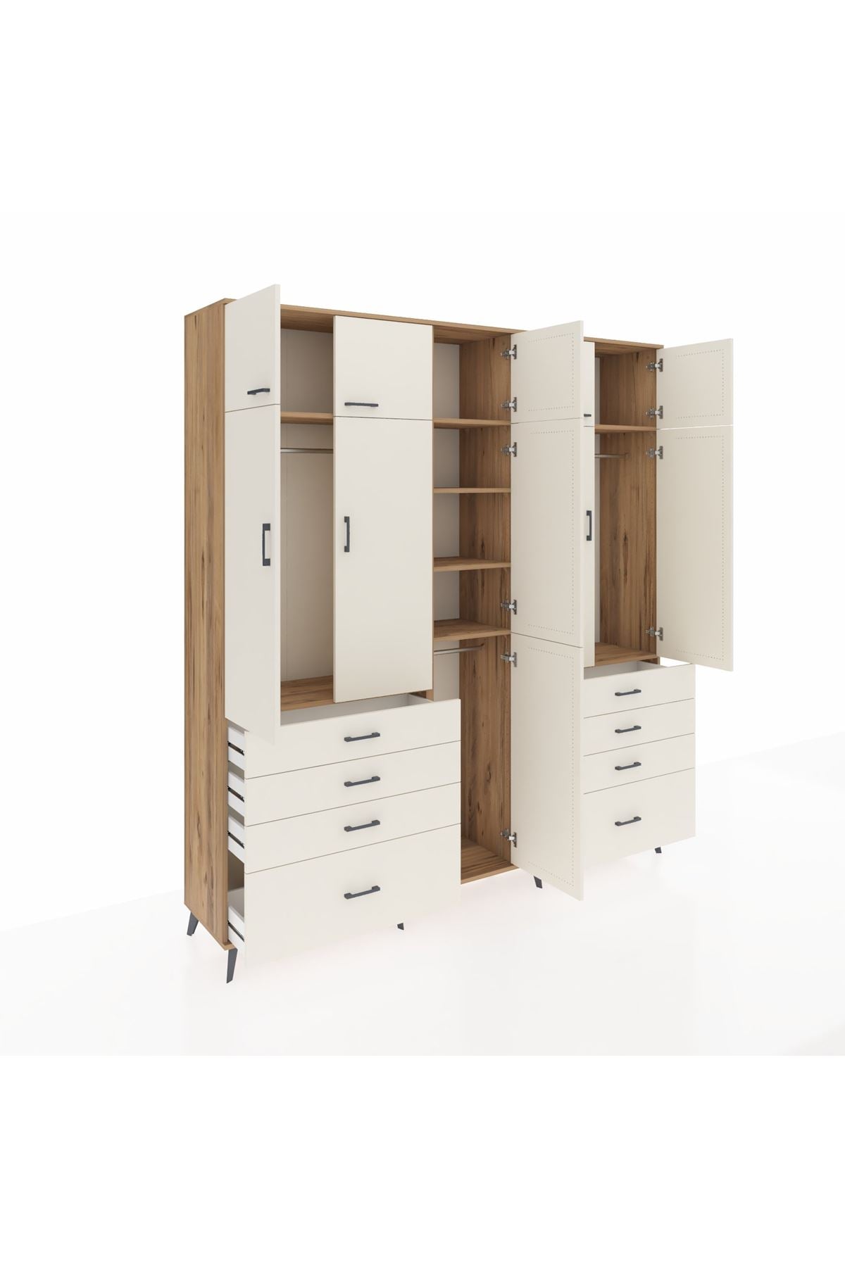 Hyperion Dolap 8 Raflı 8 Çekmeceli 3 Askılı 220x44x243 Çam-Aytaşı/Aytaşı