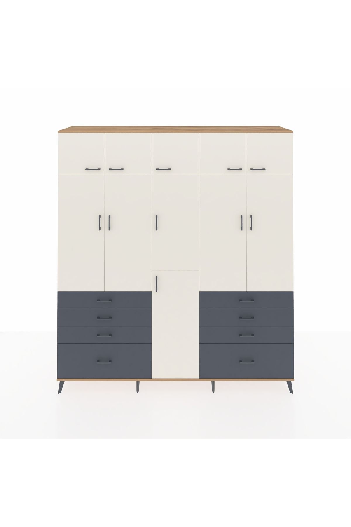 Hyperion Dolap 8 Raflı 8 Çekmeceli 3 Askılı 220x44x243 Çam-Aytaşı/Antrasit