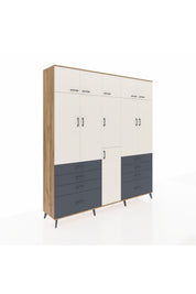Hyperion Dolap 8 Raflı 8 Çekmeceli 3 Askılı 220x44x243 Çam-Aytaşı/Antrasit