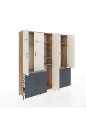 Hyperion Dolap 8 Raflı 8 Çekmeceli 3 Askılı 220x44x243 Çam-Aytaşı/Antrasit