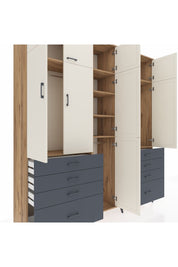 Hyperion Dolap 8 Raflı 8 Çekmeceli 3 Askılı 220x44x243 Çam-Aytaşı/Antrasit