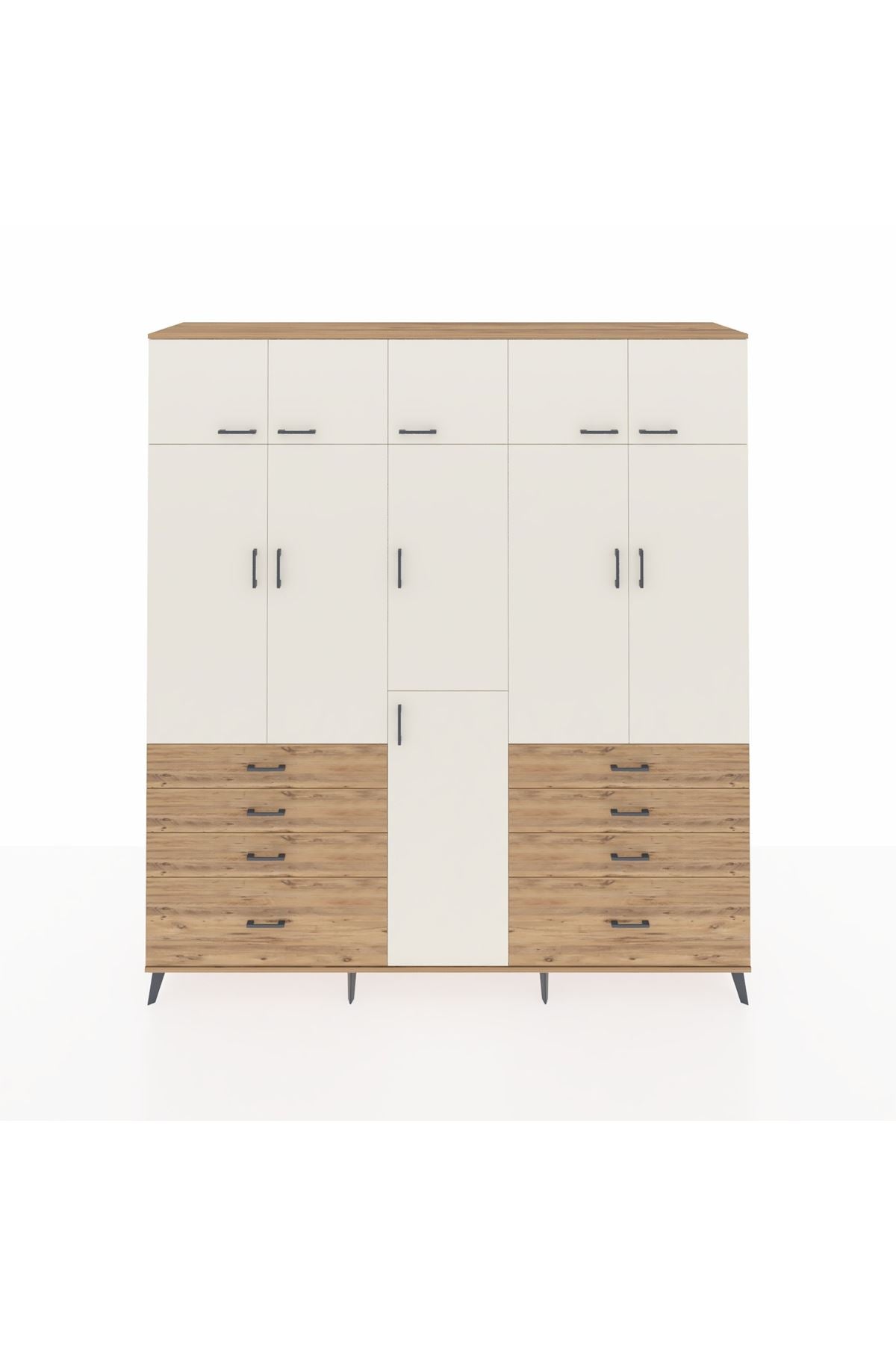 Hyperion Dolap 8 Raflı 8 Çekmeceli 3 Askılı 220x44x243 Çam-Aytaşı/Çam