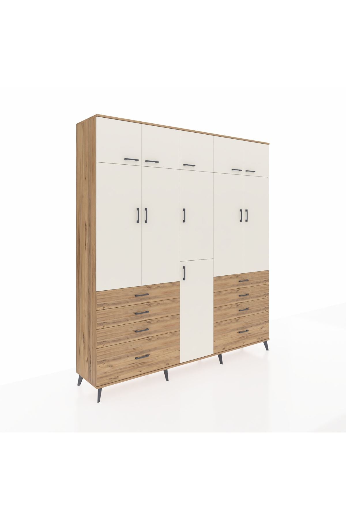 Hyperion Dolap 8 Raflı 8 Çekmeceli 3 Askılı 220x44x243 Çam-Aytaşı/Çam