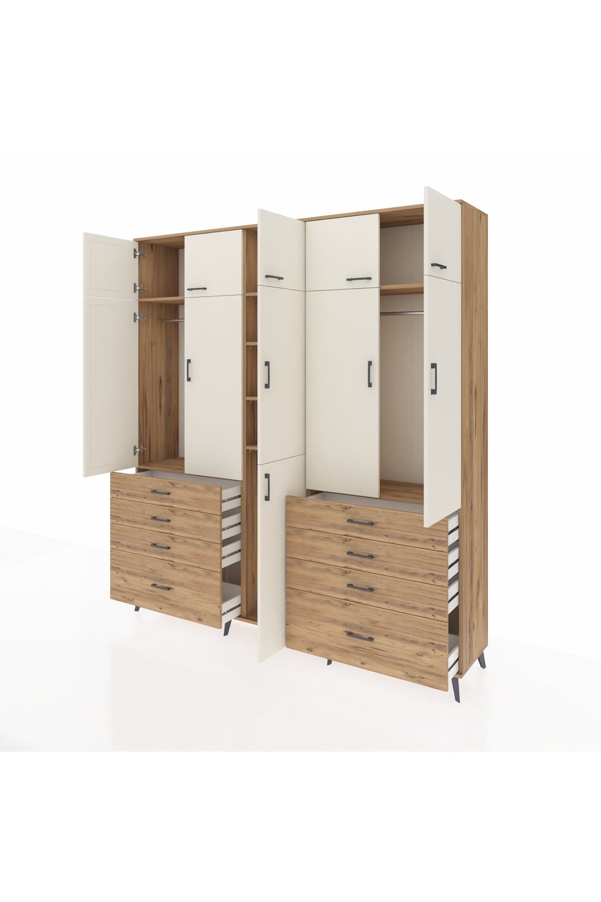 Hyperion Dolap 8 Raflı 8 Çekmeceli 3 Askılı 220x44x243 Çam-Aytaşı/Çam