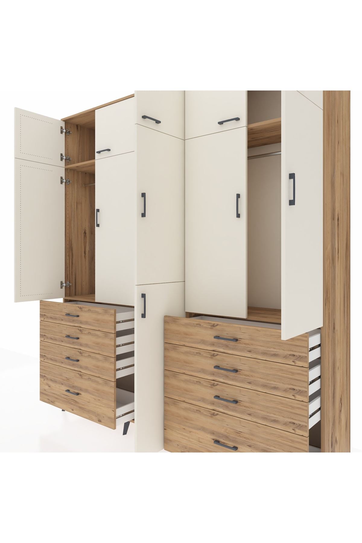 Hyperion Dolap 8 Raflı 8 Çekmeceli 3 Askılı 220x44x243 Çam-Aytaşı/Çam