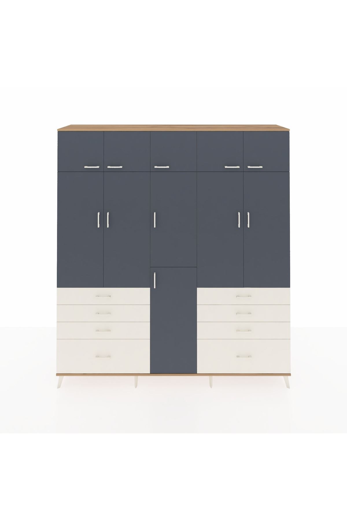 Hyperion Dolap 8 Raflı 8 Çekmeceli 3 Askılı 220x44x243 Çam-Antrasit/Aytaşı