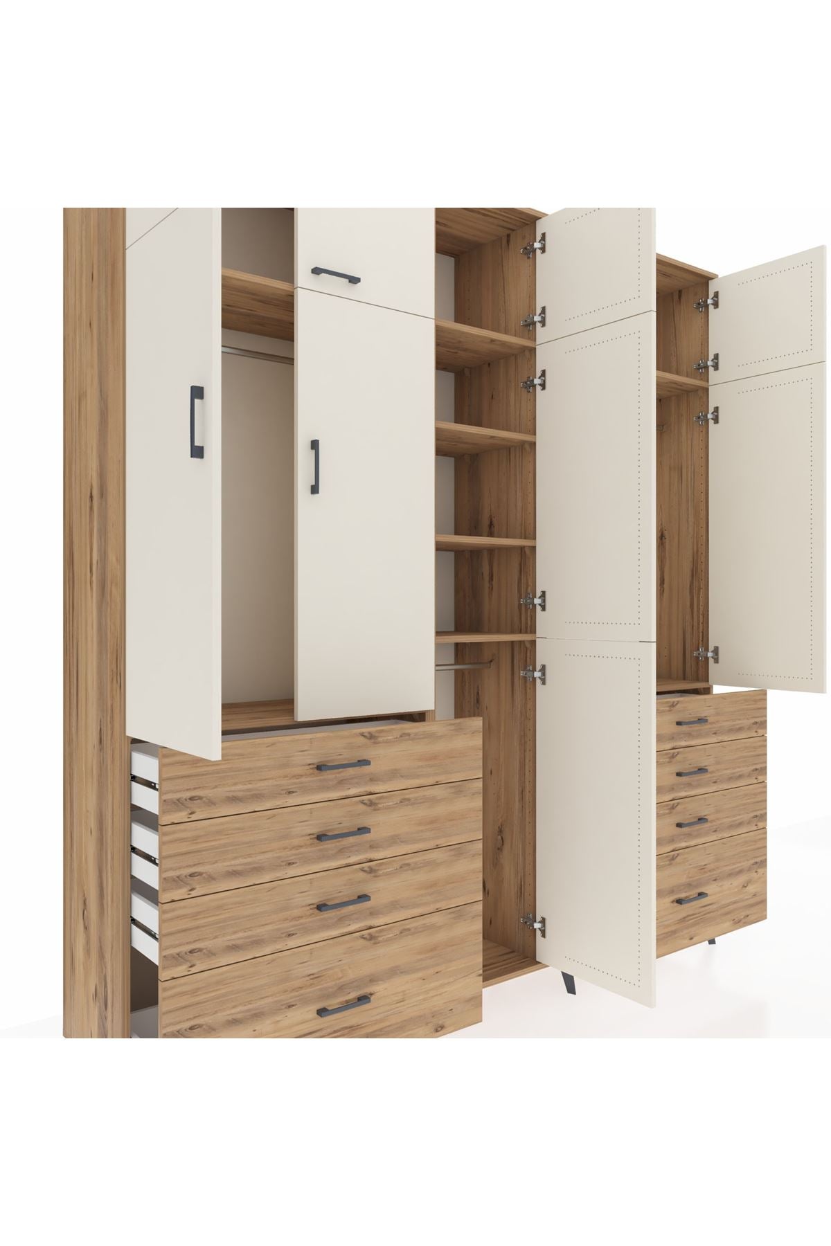 Hyperion Dolap 8 Raflı 8 Çekmeceli 3 Askılı 220x44x243 Çam-Aytaşı/Çam