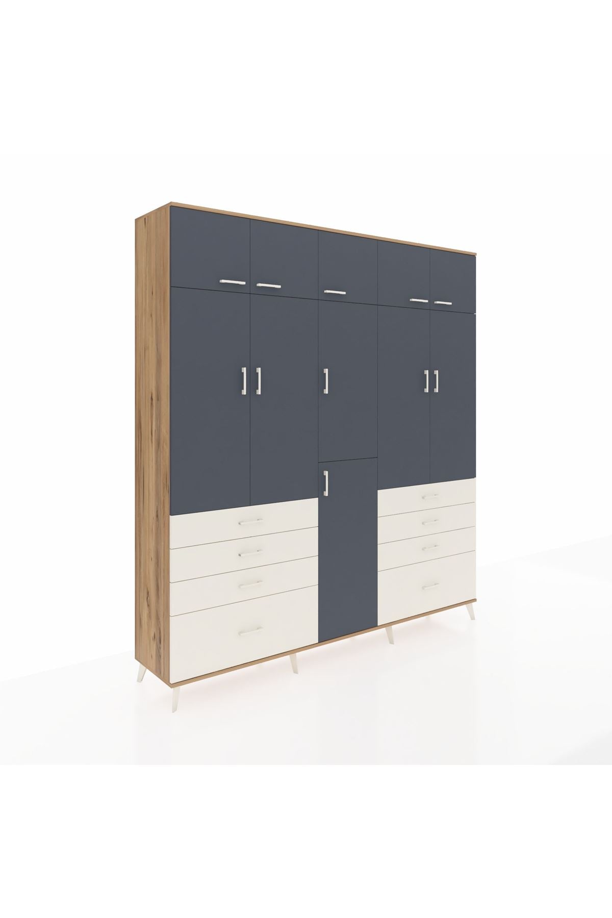 Hyperion Dolap 8 Raflı 8 Çekmeceli 3 Askılı 220x44x243 Çam-Antrasit/Aytaşı