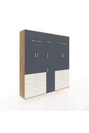 Hyperion Dolap 8 Raflı 8 Çekmeceli 3 Askılı 220x44x243 Çam-Antrasit/Aytaşı