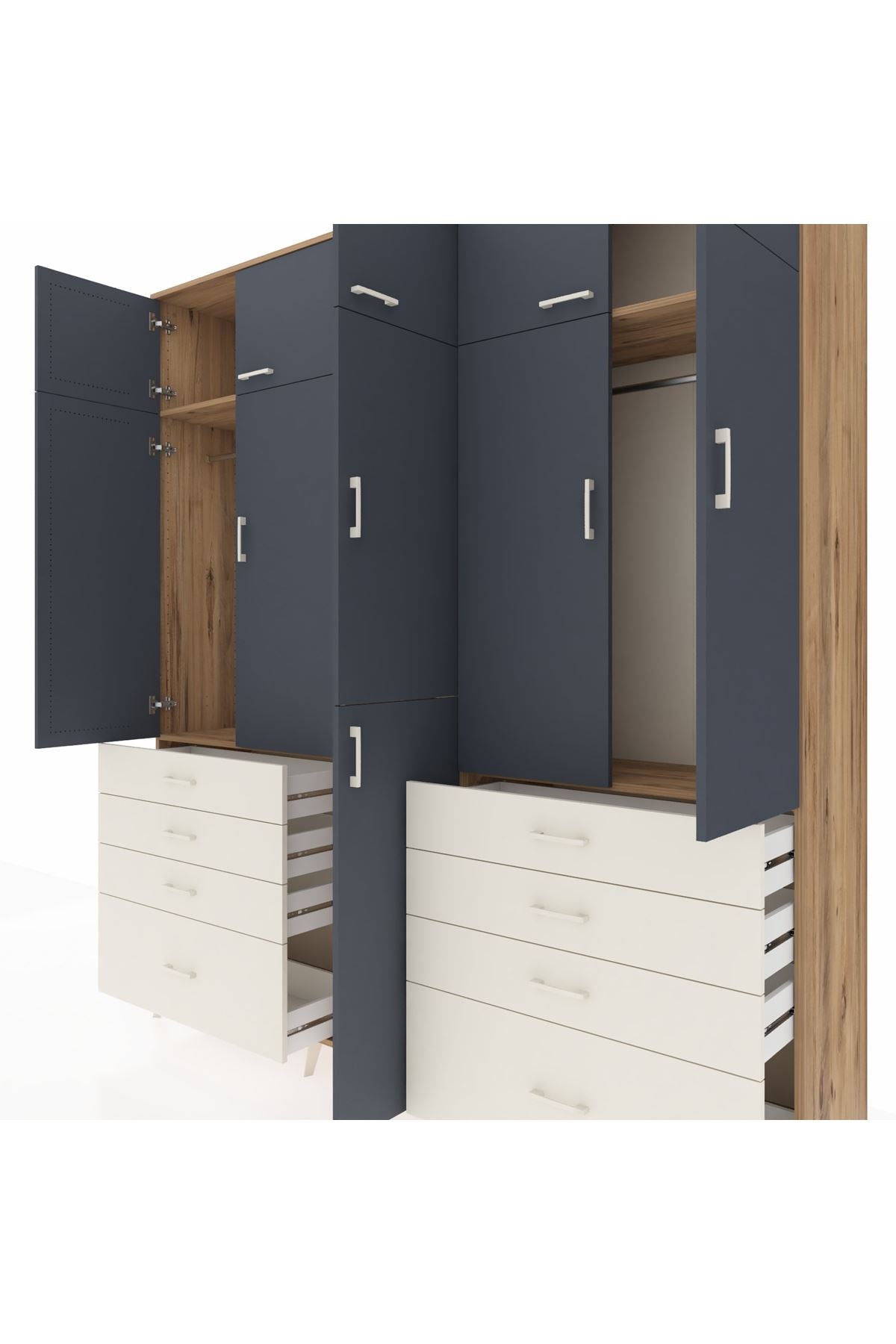 Hyperion Dolap 8 Raflı 8 Çekmeceli 3 Askılı 220x44x243 Çam-Antrasit/Aytaşı