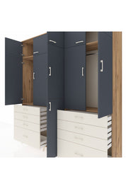 Hyperion Dolap 8 Raflı 8 Çekmeceli 3 Askılı 220x44x243 Çam-Antrasit/Aytaşı