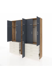 Hyperion Dolap 8 Raflı 8 Çekmeceli 3 Askılı 220x44x243 Çam-Antrasit/Aytaşı