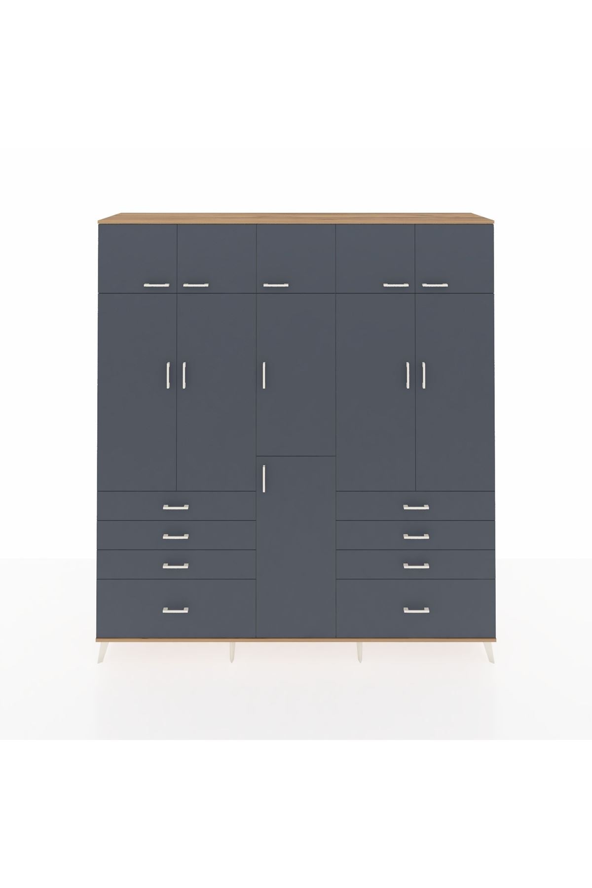 Hyperion Dolap 8 Raflı 8 Çekmeceli 3 Askılı 220x44x243 Çam-Antrasit/Antrasit