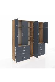 Hyperion Dolap 8 Raflı 8 Çekmeceli 3 Askılı 220x44x243 Çam-Antrasit/Antrasit