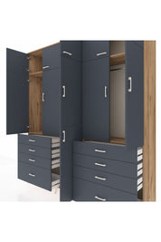 Hyperion Dolap 8 Raflı 8 Çekmeceli 3 Askılı 220x44x243 Çam-Antrasit/Antrasit