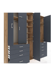 Hyperion Dolap 8 Raflı 8 Çekmeceli 3 Askılı 220x44x243 Çam-Antrasit/Antrasit