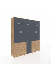 Hyperion Dolap 8 Raflı 8 Çekmeceli 3 Askılı 220x44x243 Çam-Antrasit/Çam