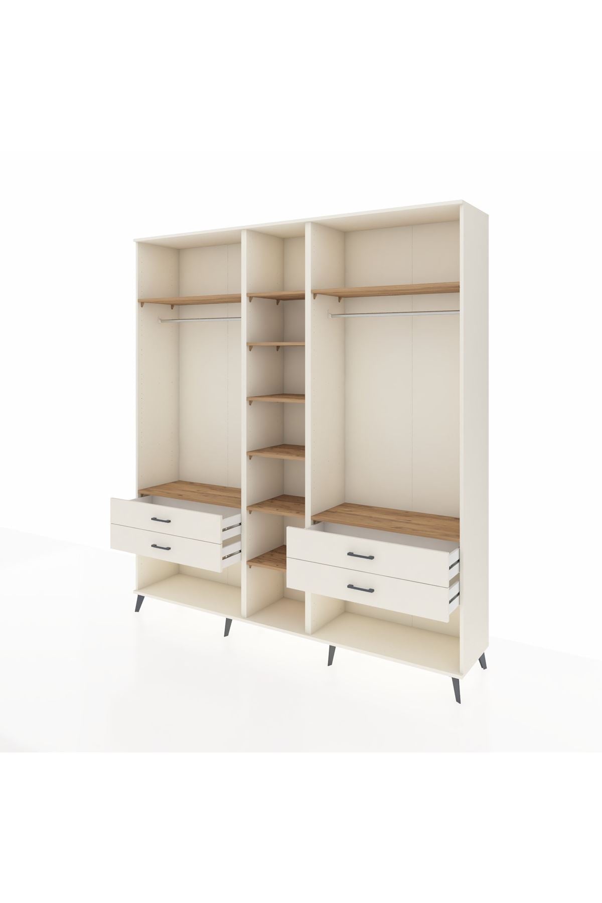 Hyperion Dolap 10 Raflı 4 Çekmeceli 2 Askılı 220x44x243 Aytaşı-Çam/Aytaşı