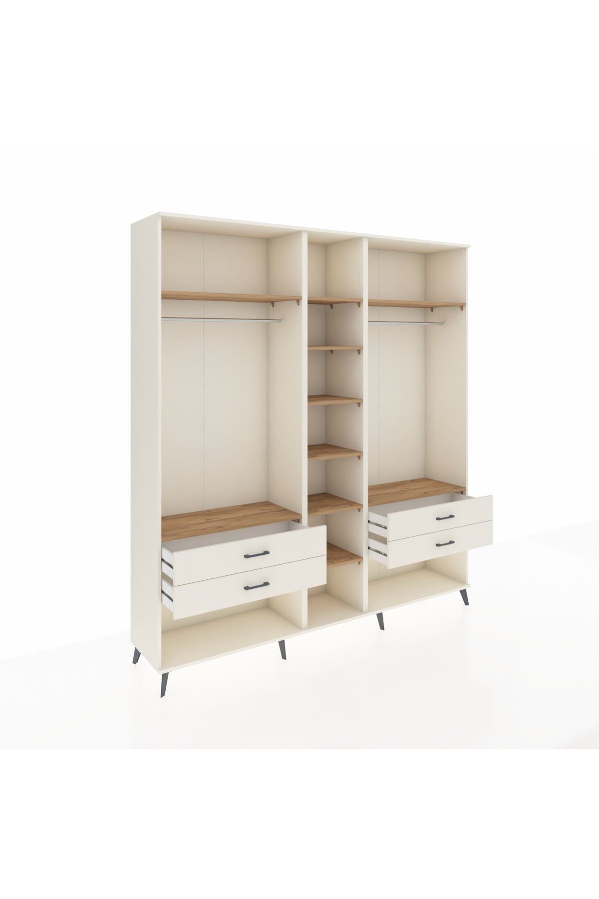 Hyperion Dolap 10 Raflı 4 Çekmeceli 2 Askılı 220x44x243 Aytaşı-Çam/Aytaşı