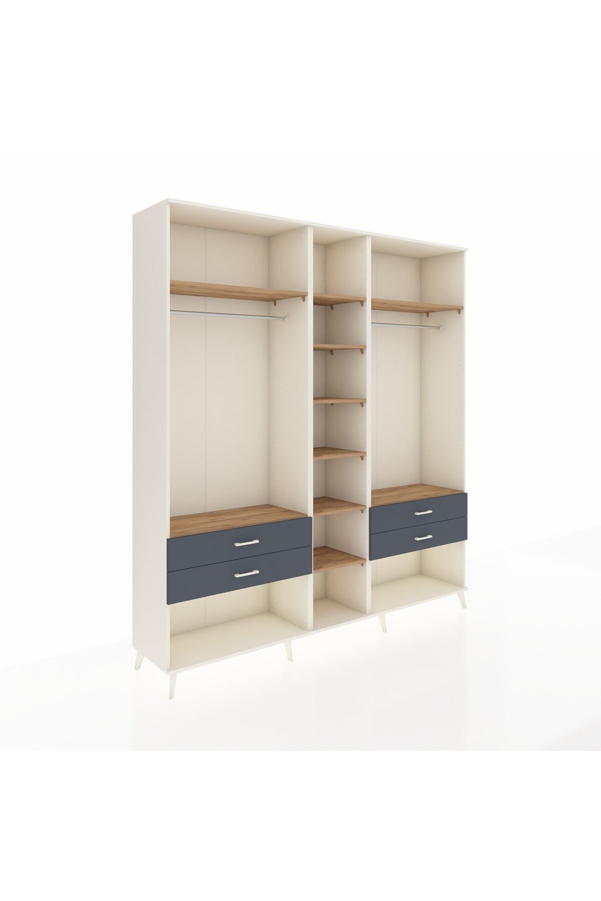 Hyperion Dolap 10 Raflı 4 Çekmeceli 2 Askılı 220x44x243 Aytaşı-Çam/Antrasit