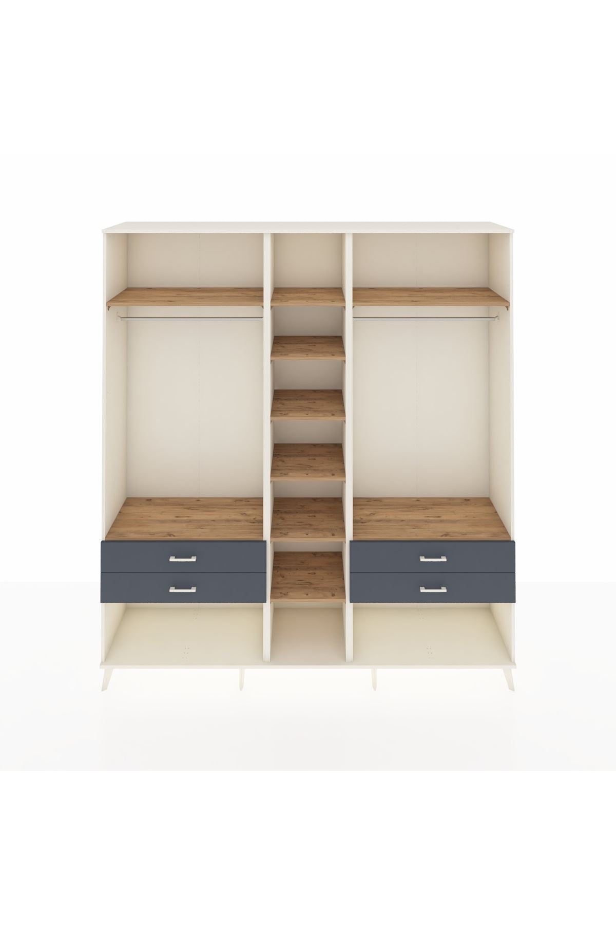 Hyperion Dolap 10 Raflı 4 Çekmeceli 2 Askılı 220x44x243 Aytaşı-Çam/Antrasit