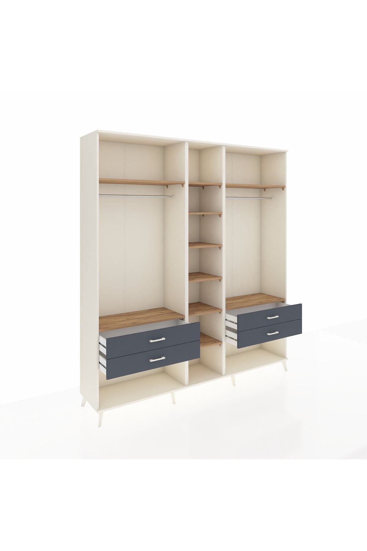 Hyperion Dolap 10 Raflı 4 Çekmeceli 2 Askılı 220x44x243 Aytaşı-Çam/Antrasit