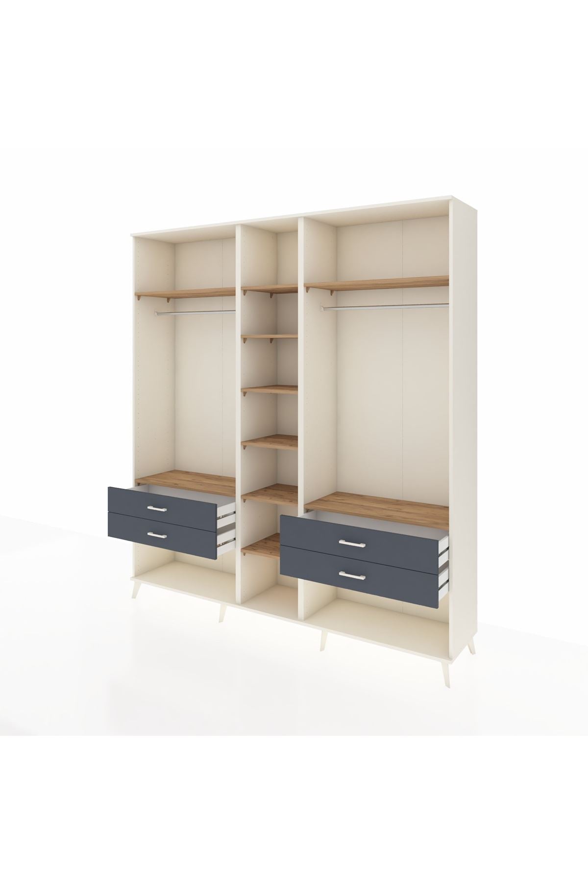 Hyperion Dolap 10 Raflı 4 Çekmeceli 2 Askılı 220x44x243 Aytaşı-Çam/Antrasit