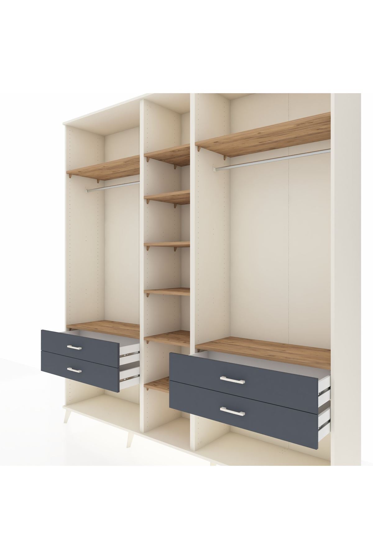 Hyperion Dolap 10 Raflı 4 Çekmeceli 2 Askılı 220x44x243 Aytaşı-Çam/Antrasit