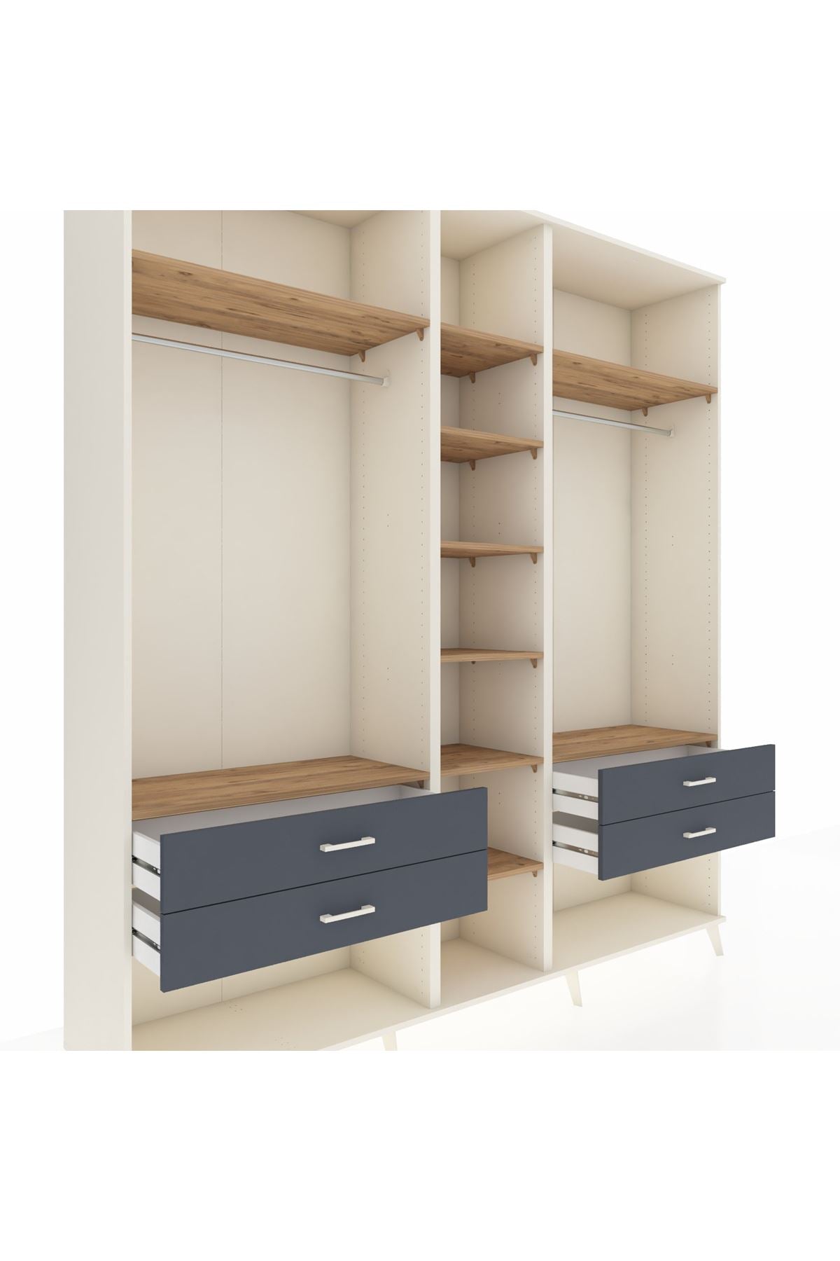 Hyperion Dolap 10 Raflı 4 Çekmeceli 2 Askılı 220x44x243 Aytaşı-Çam/Antrasit