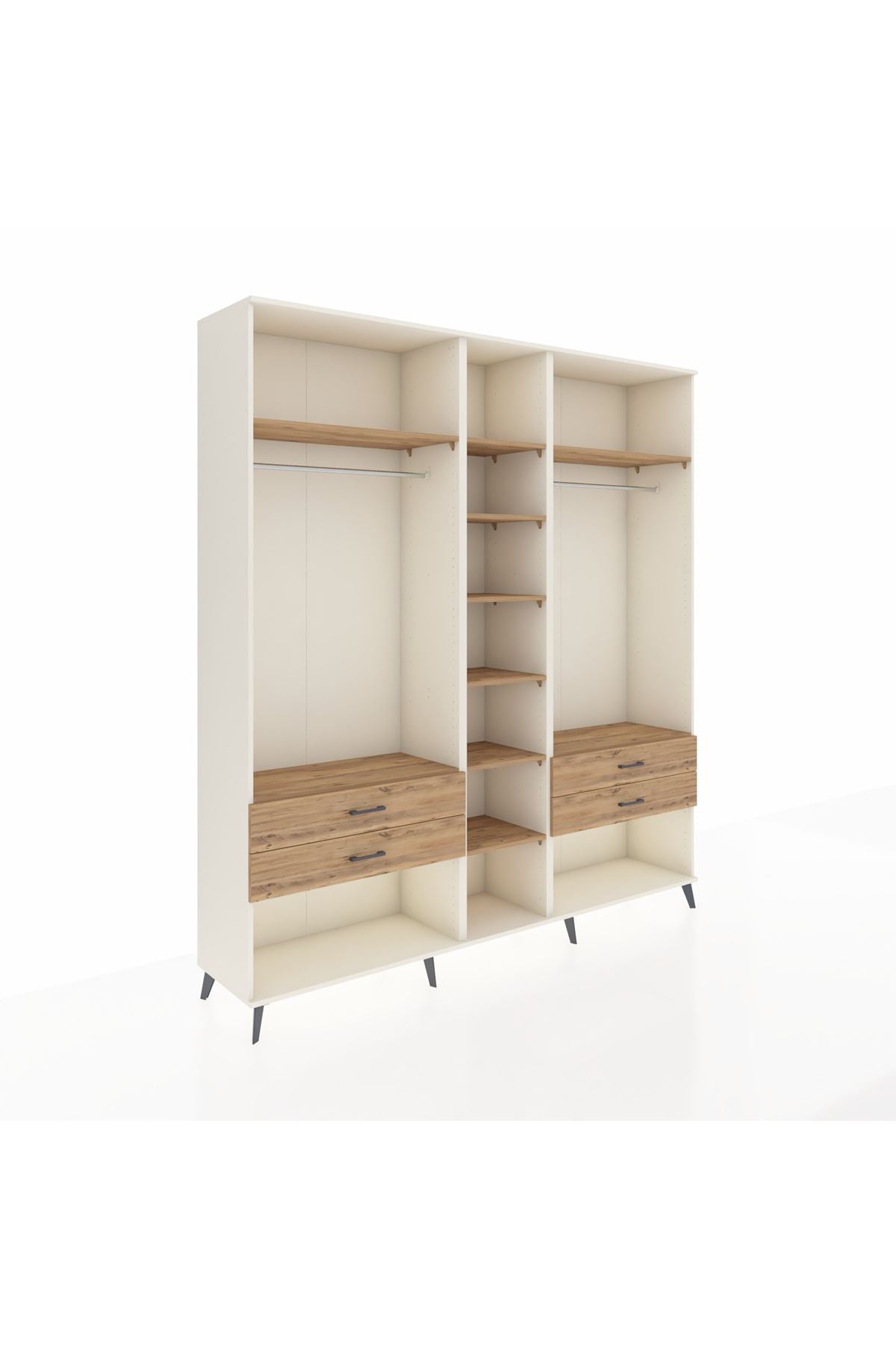 Hyperion Dolap 10 Raflı 4 Çekmeceli 2 Askılı 220x44x243 Aytaşı-Çam/Çam