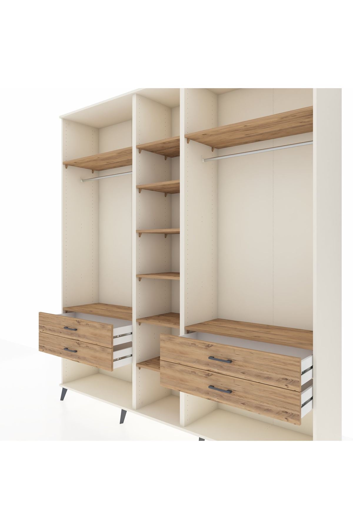 Hyperion Dolap 10 Raflı 4 Çekmeceli 2 Askılı 220x44x243 Aytaşı-Çam/Çam