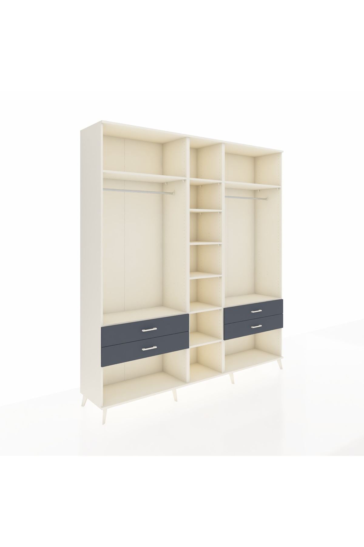 Hyperion Dolap 10 Raflı 4 Çekmeceli 2 Askılı 220x44x243 Aytaşı-Aytaşı/Antrasit