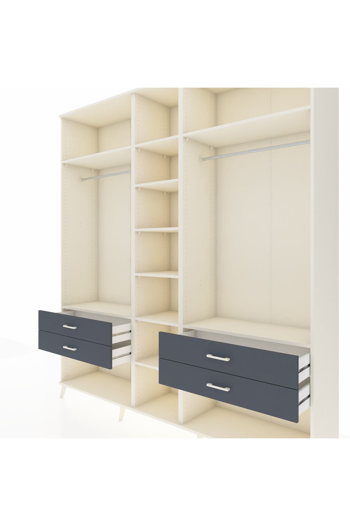 Hyperion Dolap 10 Raflı 4 Çekmeceli 2 Askılı 220x44x243 Aytaşı-Aytaşı/Antrasit