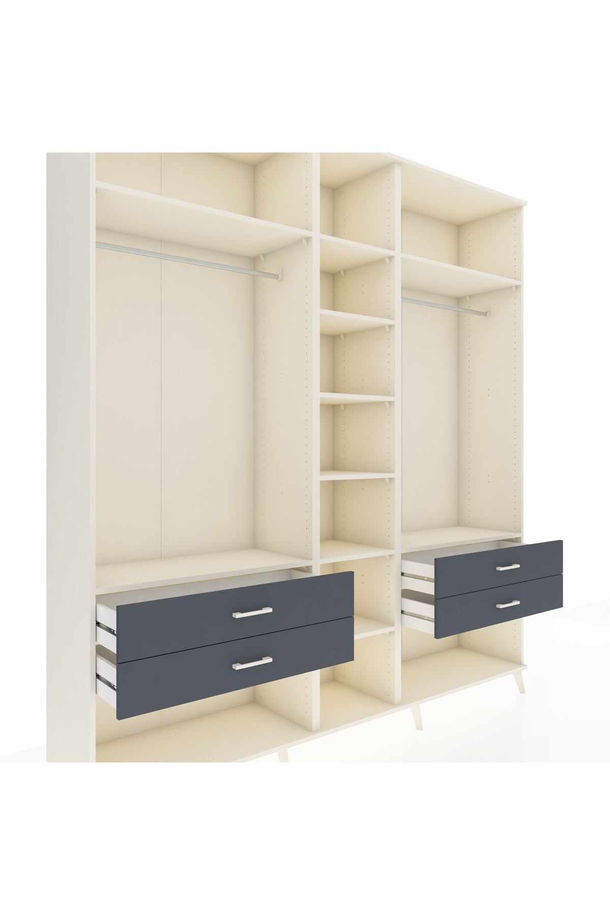 Hyperion Dolap 10 Raflı 4 Çekmeceli 2 Askılı 220x44x243 Aytaşı-Aytaşı/Antrasit