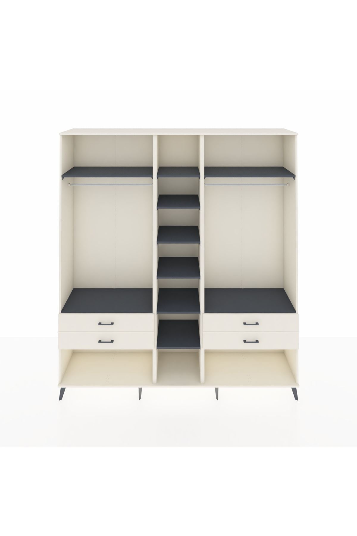 Hyperion Dolap 10 Raflı 4 Çekmeceli 2 Askılı 220x44x243 Aytaşı-Antrasit/Aytaşı