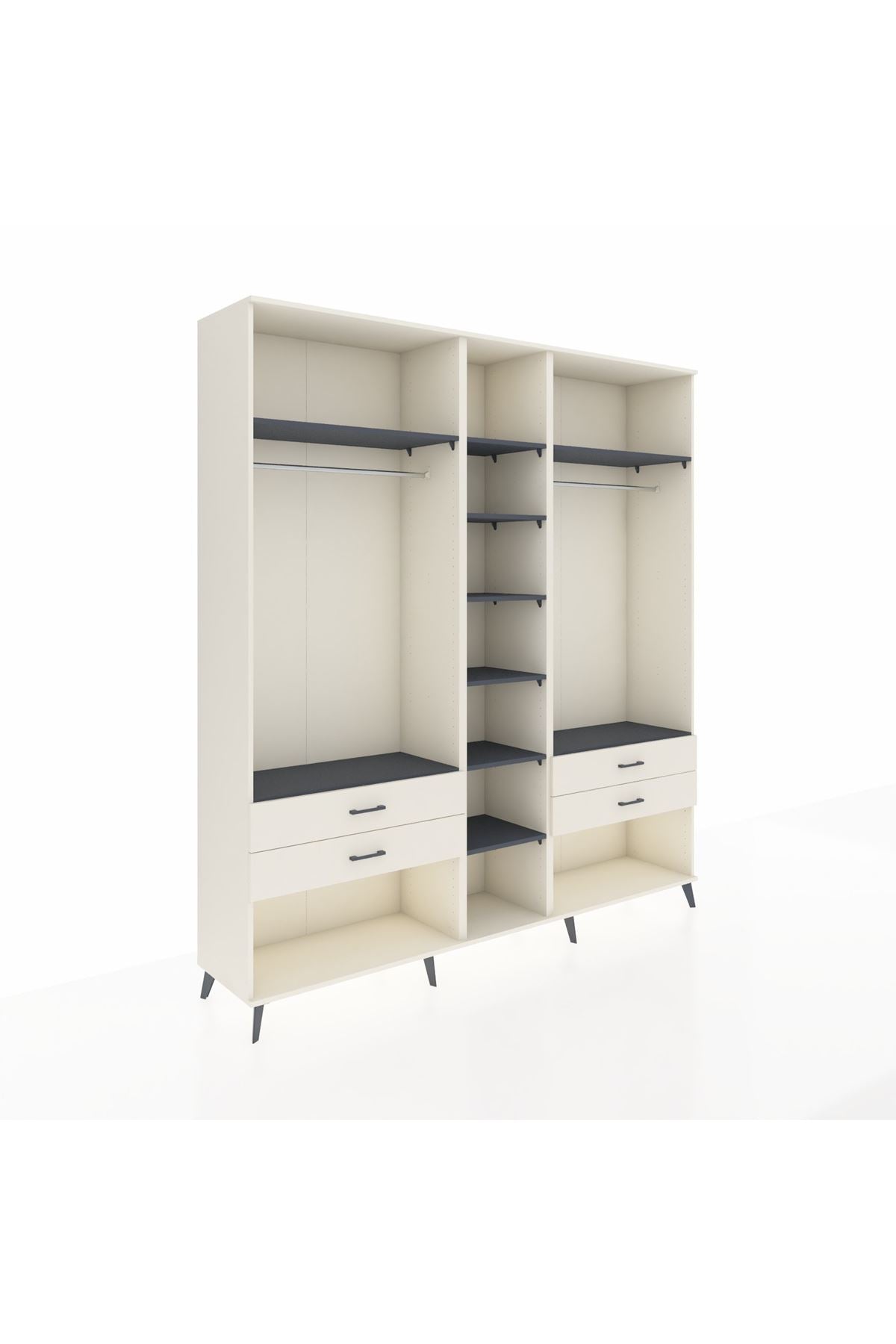 Hyperion Dolap 10 Raflı 4 Çekmeceli 2 Askılı 220x44x243 Aytaşı-Antrasit/Aytaşı