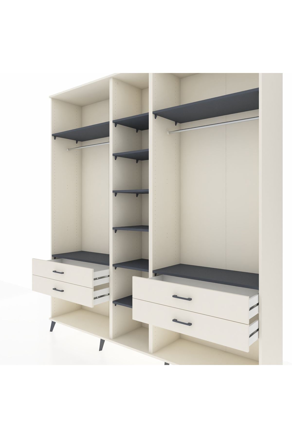 Hyperion Dolap 10 Raflı 4 Çekmeceli 2 Askılı 220x44x243 Aytaşı-Antrasit/Aytaşı