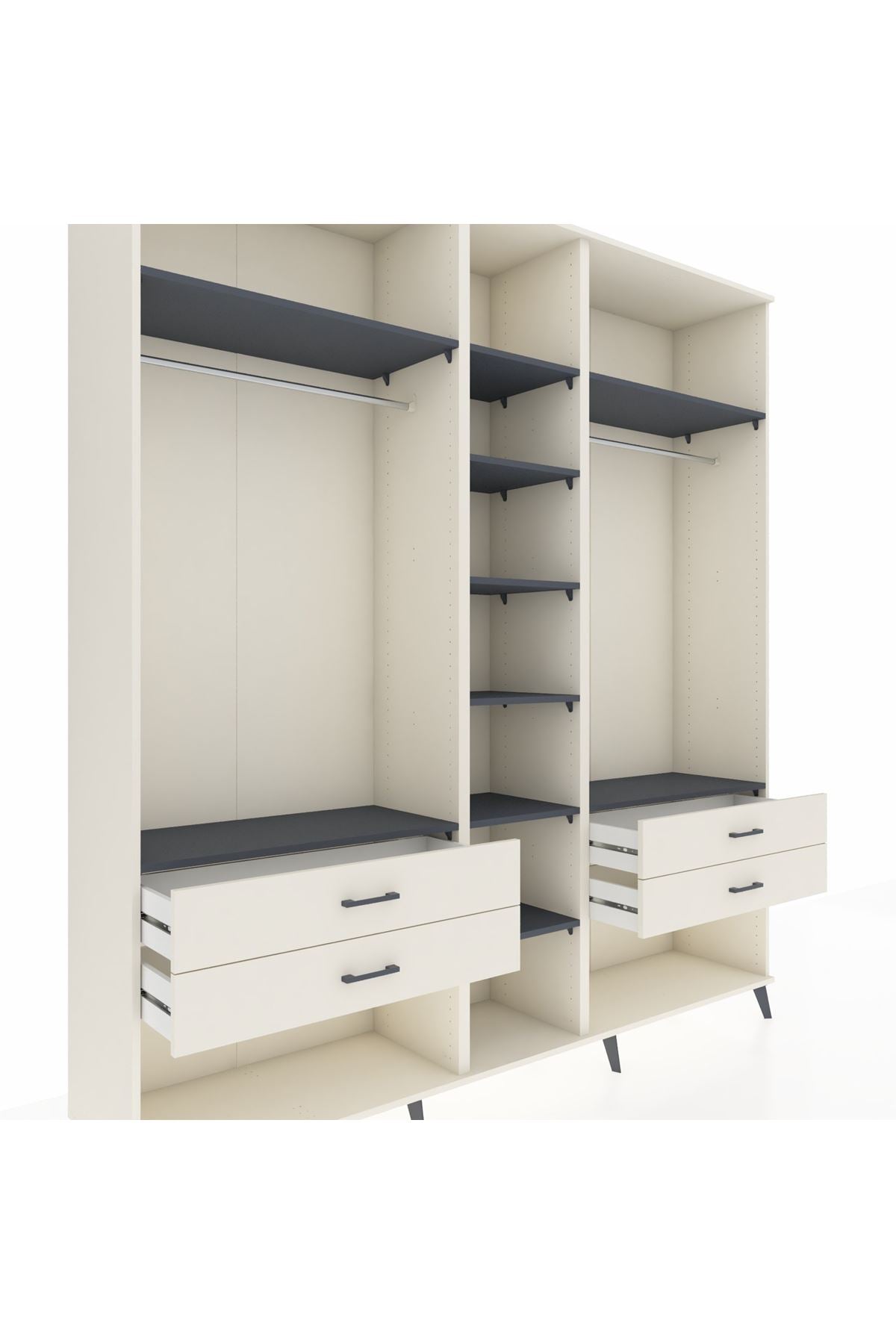 Hyperion Dolap 10 Raflı 4 Çekmeceli 2 Askılı 220x44x243 Aytaşı-Antrasit/Aytaşı